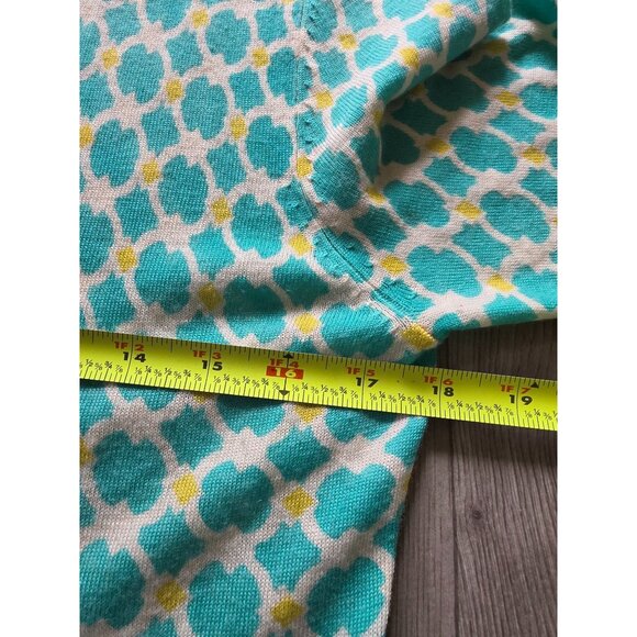 Garnet Hill Womens Button-Up Cardigan Sweater M 100% Merino Wool Aqua & Yellow - Picture 7 of 7